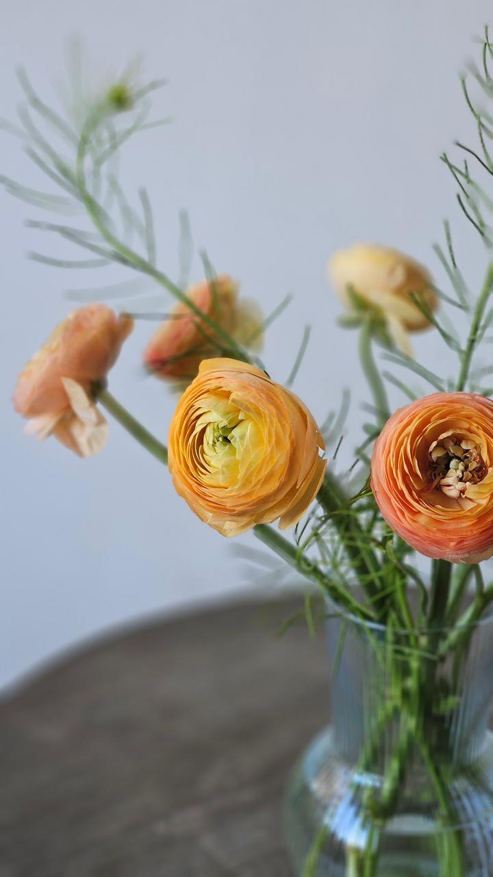 Composición floral de Cayena Flowers con rosas y claveles en tonos coral y durazno